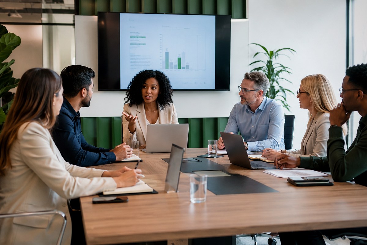 Diverse business team in a modern meeting room